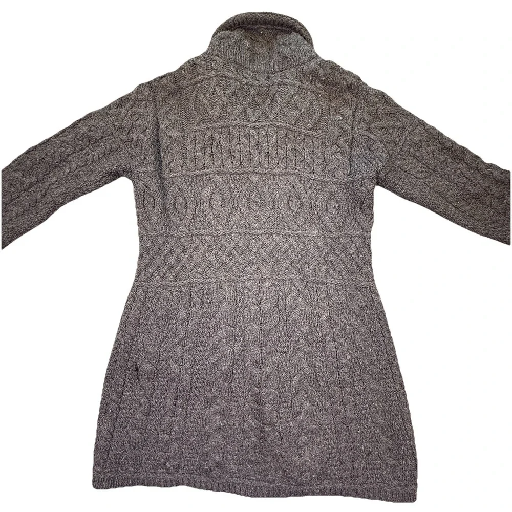 Aran Crafts Merino Wool Cable Knit Full Zip Cardigan Sweater Ireland Sz M Gray - Picture 4 of 11